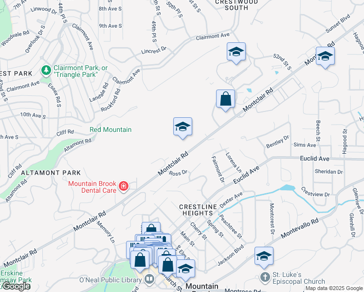 map of restaurants, bars, coffee shops, grocery stores, and more near 3966 Montclair Road in Mountain Brook