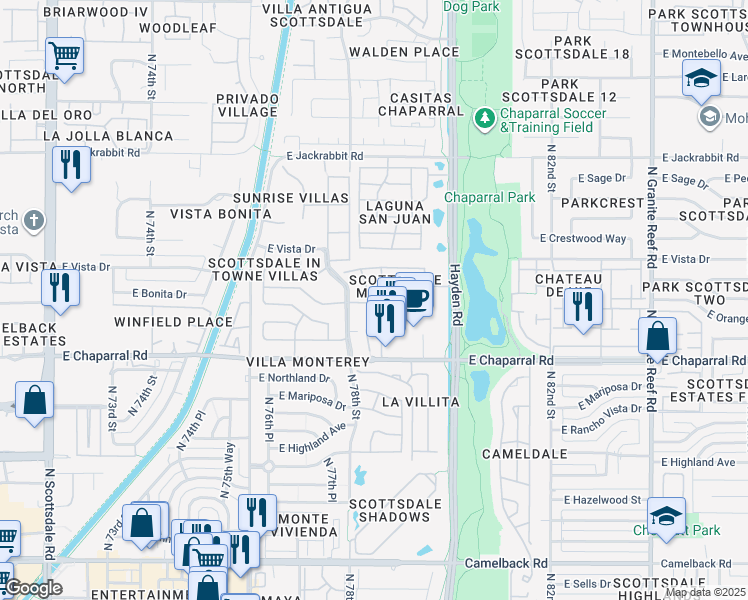map of restaurants, bars, coffee shops, grocery stores, and more near 5123 North 78th Place in Scottsdale
