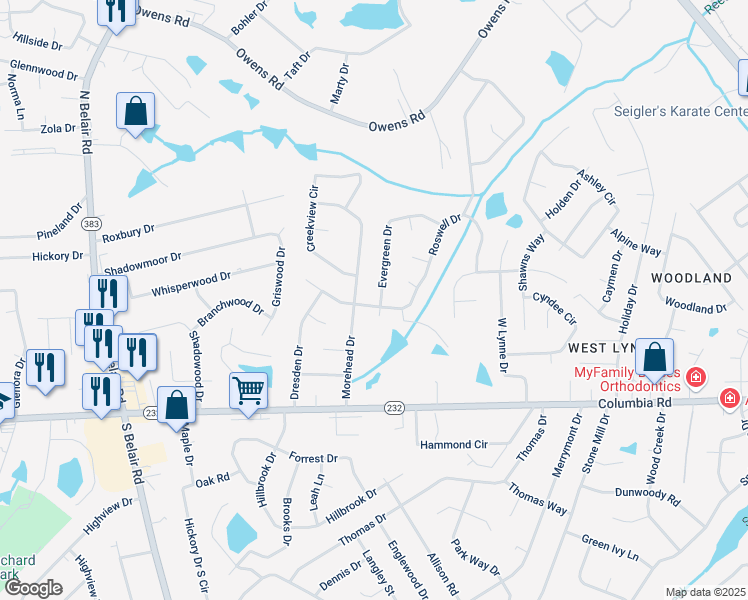 map of restaurants, bars, coffee shops, grocery stores, and more near 4377 Roswell Drive in Martinez