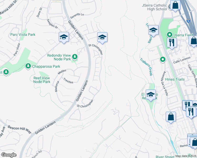 map of restaurants, bars, coffee shops, grocery stores, and more near 13 Pointe Sur in Laguna Niguel