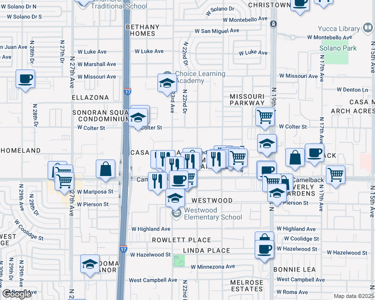 map of restaurants, bars, coffee shops, grocery stores, and more near 2218 West Medlock Drive in Phoenix