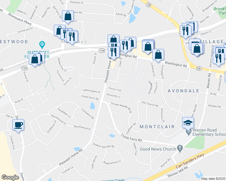 map of restaurants, bars, coffee shops, grocery stores, and more near 50 Tiburon Trail in Augusta