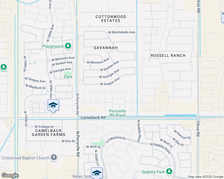 map of restaurants, bars, coffee shops, grocery stores, and more near 18420 West Colter Street in Litchfield Park