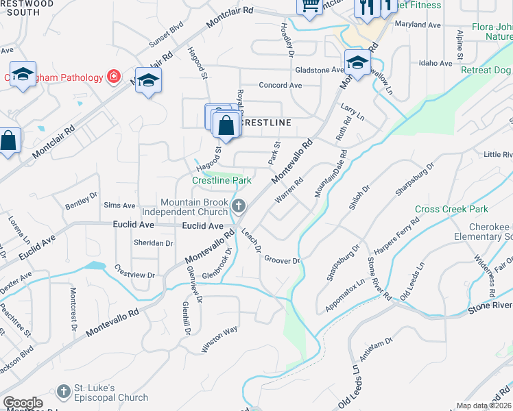 map of restaurants, bars, coffee shops, grocery stores, and more near 4225 Montevallo Road in Birmingham