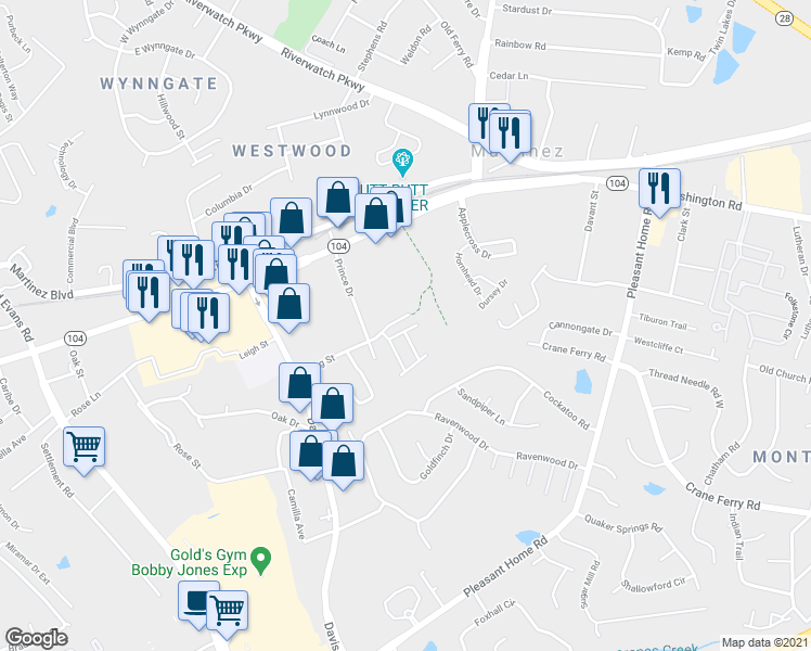 map of restaurants, bars, coffee shops, grocery stores, and more near 615 Belle Court in Martinez