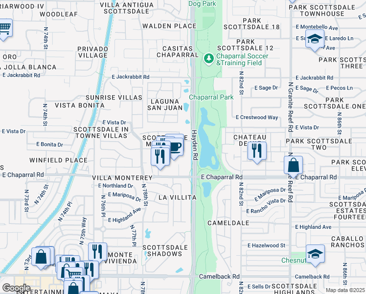 map of restaurants, bars, coffee shops, grocery stores, and more near 5121 North 79th Place in Scottsdale