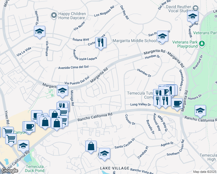 map of restaurants, bars, coffee shops, grocery stores, and more near 42131 Orange Blossom Drive in Temecula
