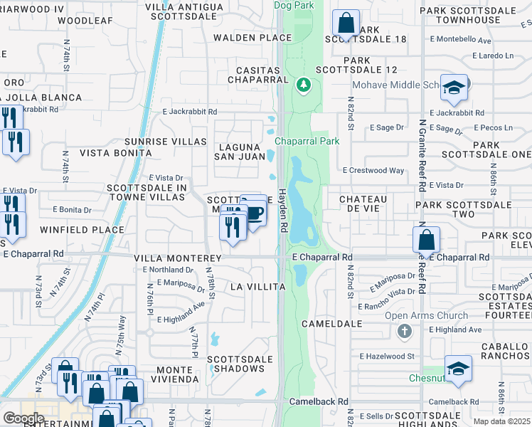 map of restaurants, bars, coffee shops, grocery stores, and more near 5121 North 79th Place in Scottsdale