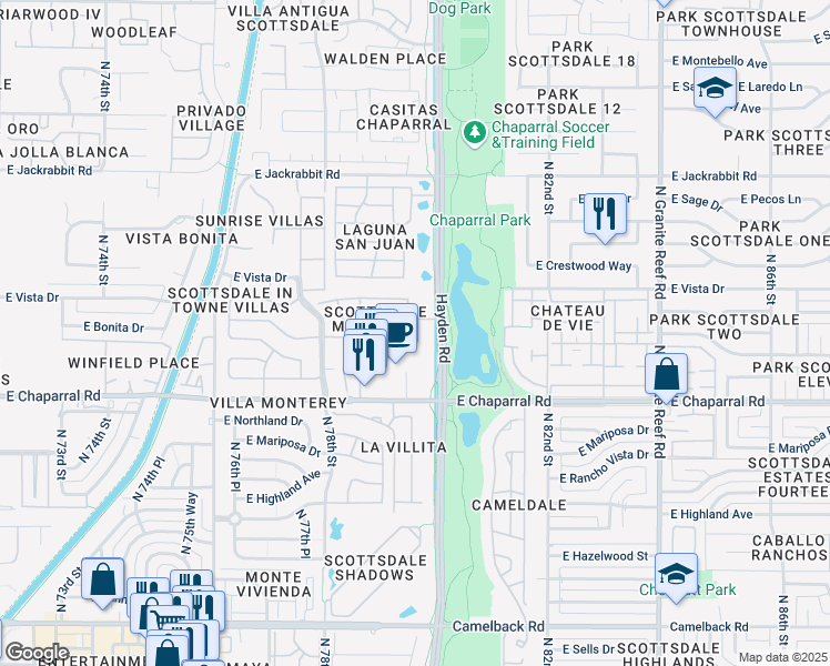 map of restaurants, bars, coffee shops, grocery stores, and more near 5121 North 79th Place in Scottsdale