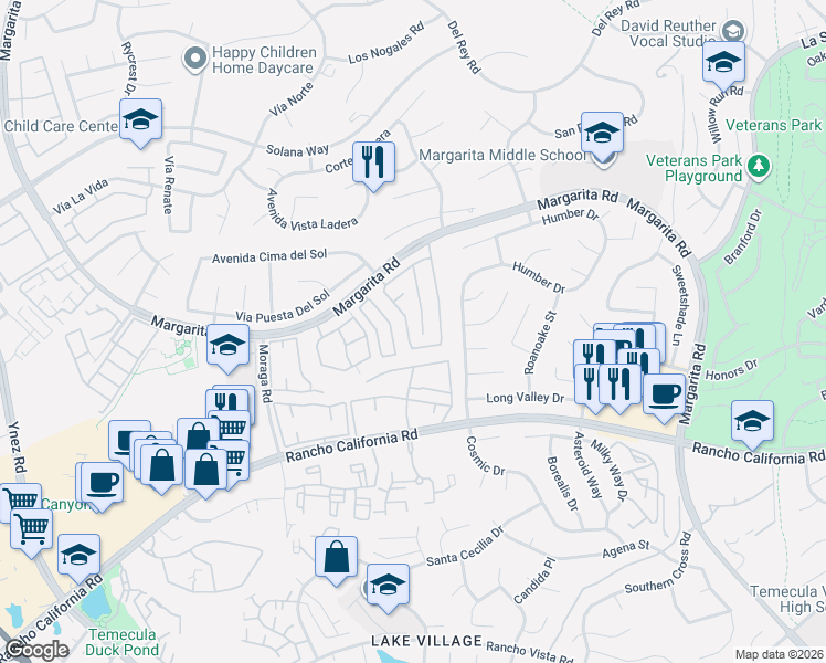 map of restaurants, bars, coffee shops, grocery stores, and more near 42142 Orange Blossom Drive in Temecula