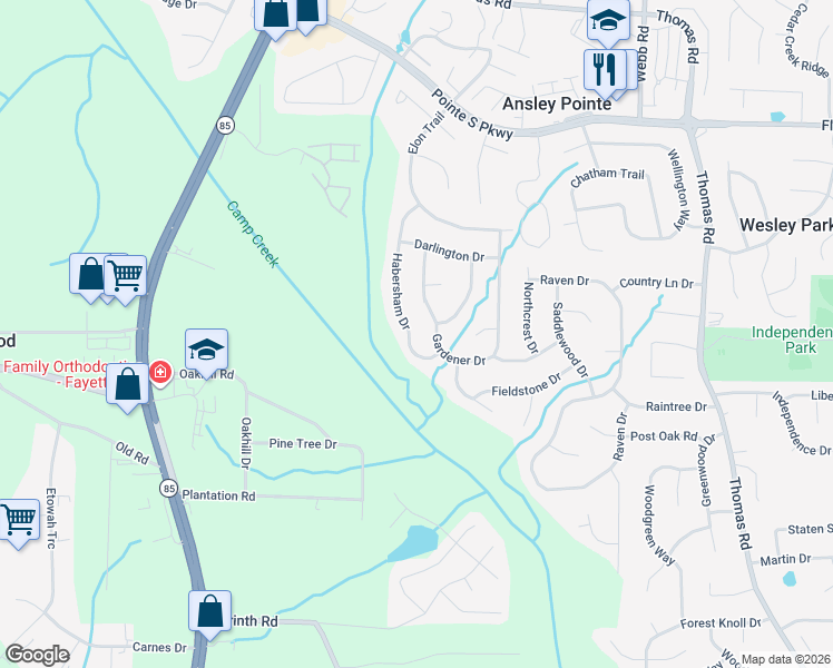 map of restaurants, bars, coffee shops, grocery stores, and more near 8956 Habersham Drive in Jonesboro