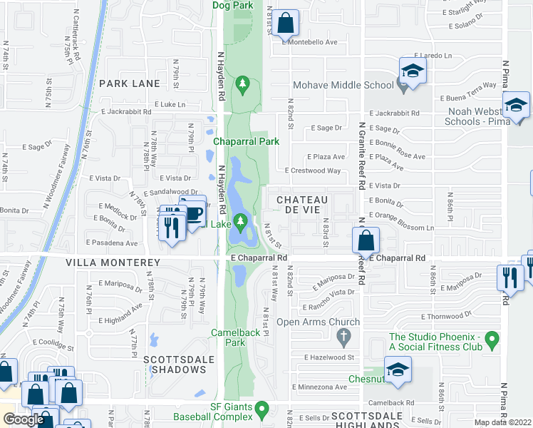 map of restaurants, bars, coffee shops, grocery stores, and more near 5113 North 81st Street in Scottsdale