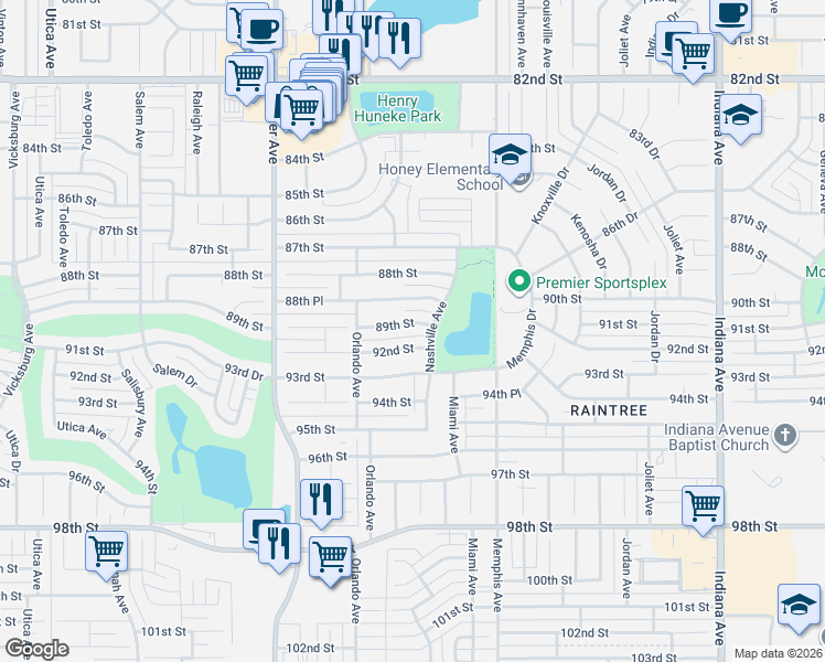 map of restaurants, bars, coffee shops, grocery stores, and more near 4003 89th Street in Lubbock