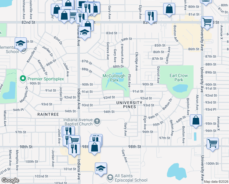 map of restaurants, bars, coffee shops, grocery stores, and more near 3211 91st Street in Lubbock