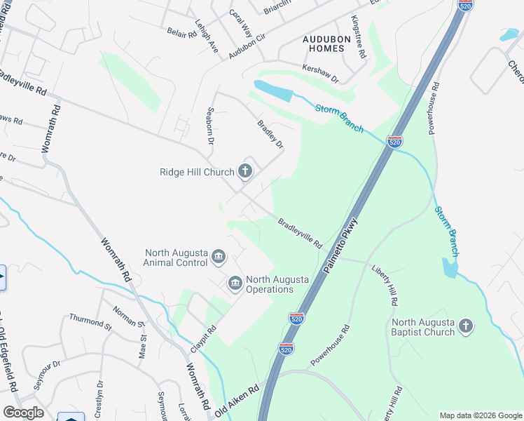 map of restaurants, bars, coffee shops, grocery stores, and more near 534 Bradleyville Road in North Augusta