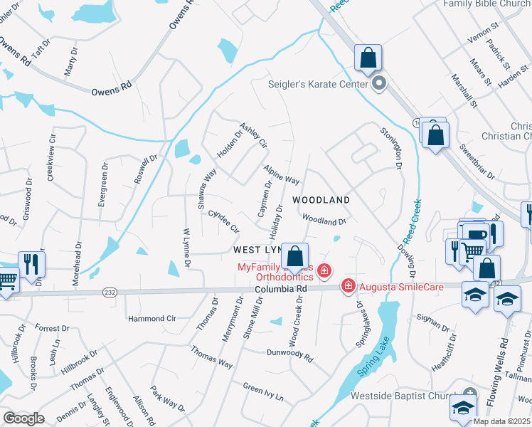 map of restaurants, bars, coffee shops, grocery stores, and more near 140 Caymen Drive in Martinez