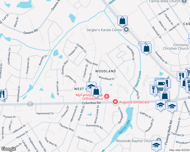 map of restaurants, bars, coffee shops, grocery stores, and more near 139 Woodland Drive in Martinez