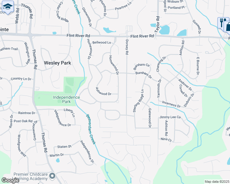 map of restaurants, bars, coffee shops, grocery stores, and more near 8978 Ashwood Drive in Riverdale