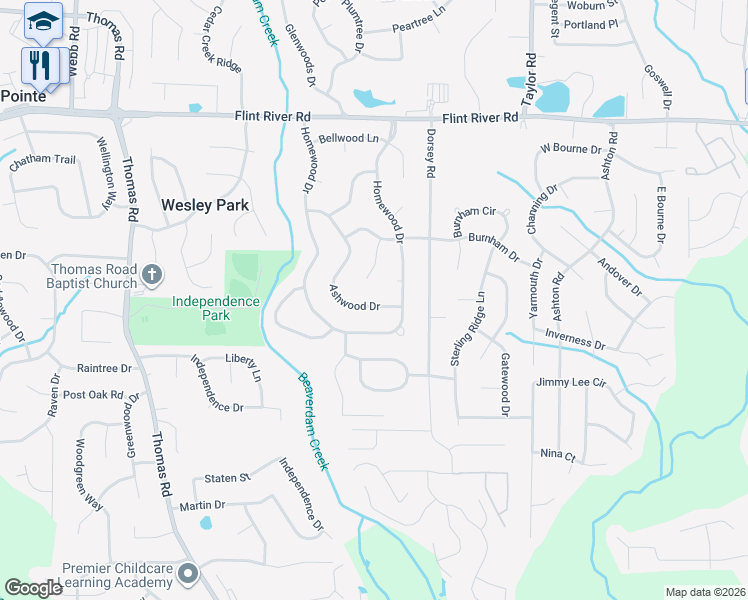 map of restaurants, bars, coffee shops, grocery stores, and more near 8966 Ashwood Drive in Riverdale