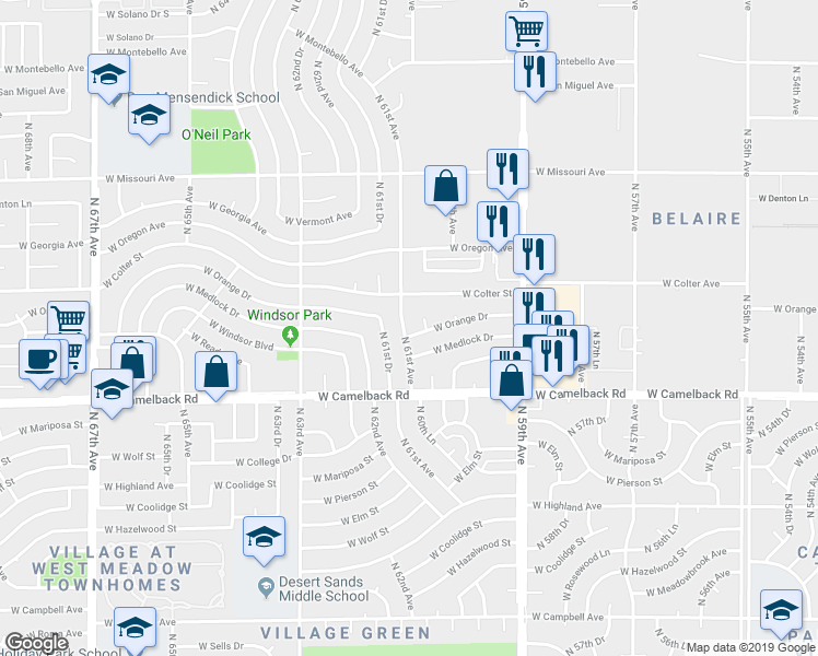 map of restaurants, bars, coffee shops, grocery stores, and more near 5046 North 61st Avenue in Glendale