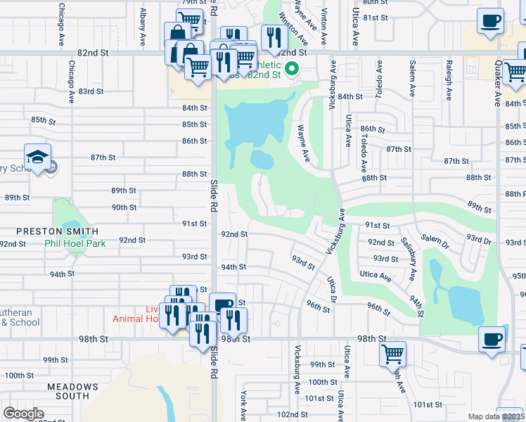 map of restaurants, bars, coffee shops, grocery stores, and more near 5011 91st Street in Lubbock