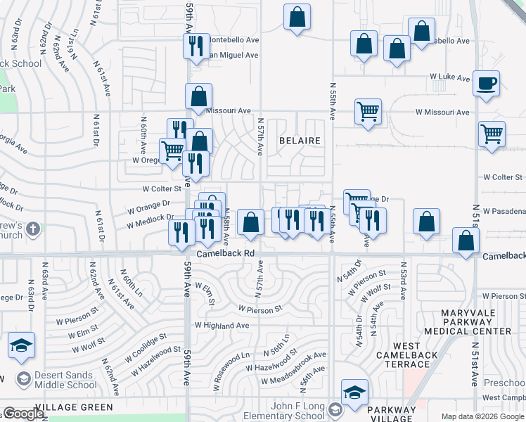 map of restaurants, bars, coffee shops, grocery stores, and more near Apartment in Glendale