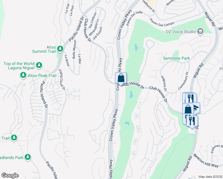 map of restaurants, bars, coffee shops, grocery stores, and more near 18 Woodhaven Drive in Laguna Niguel