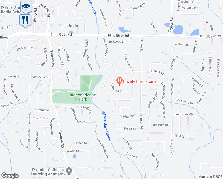 map of restaurants, bars, coffee shops, grocery stores, and more near 8929 Ashwood Drive in Riverdale