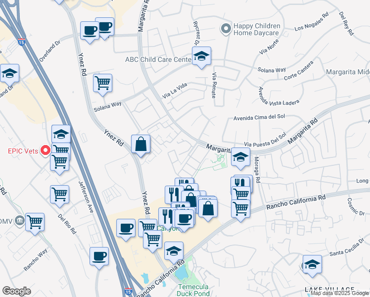 map of restaurants, bars, coffee shops, grocery stores, and more near 29230 Stonewood Road in Temecula