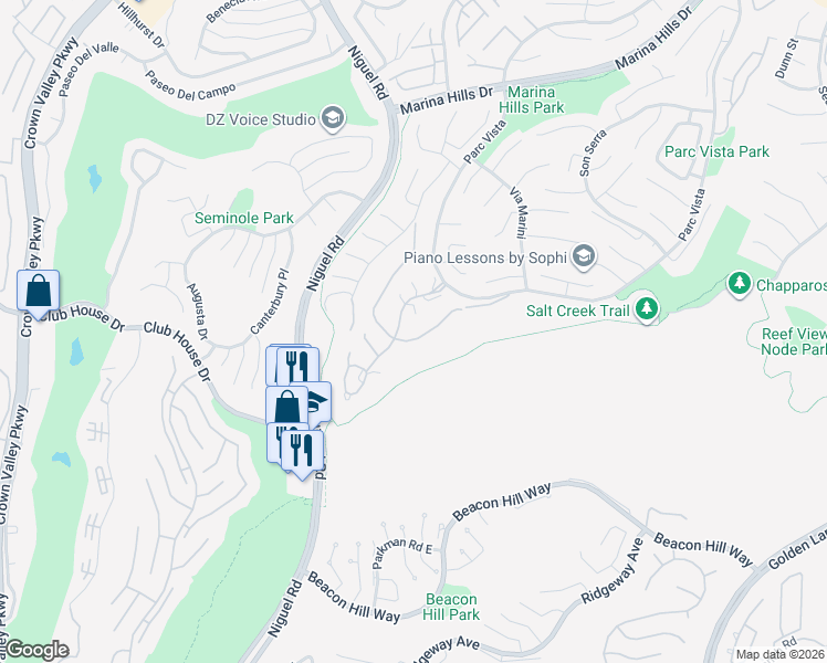 map of restaurants, bars, coffee shops, grocery stores, and more near 42 Siena in Laguna Niguel