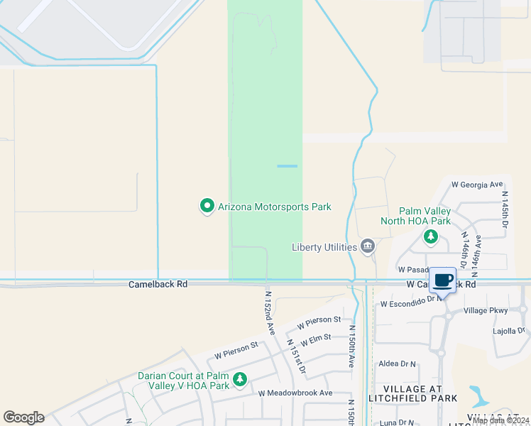 map of restaurants, bars, coffee shops, grocery stores, and more near 15152 West Camelback Road in Litchfield Park