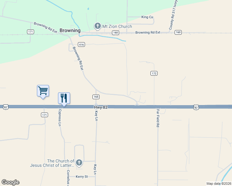 map of restaurants, bars, coffee shops, grocery stores, and more near 13939 County Road 520 in Greenwood