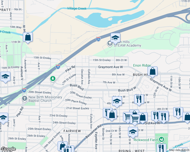 map of restaurants, bars, coffee shops, grocery stores, and more near 1720 7th Avenue West in Birmingham