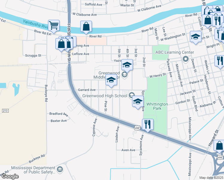 map of restaurants, bars, coffee shops, grocery stores, and more near 1209 Garrard Avenue in Greenwood