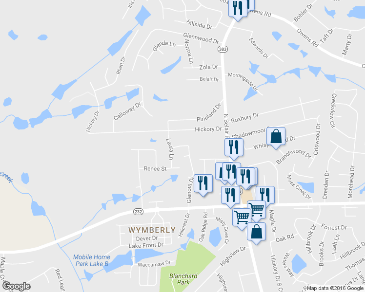 map of restaurants, bars, coffee shops, grocery stores, and more near 140 Glenora Drive in Augusta