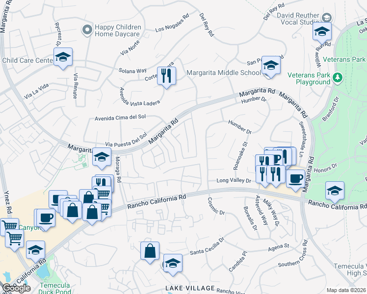 map of restaurants, bars, coffee shops, grocery stores, and more near 42142 Orange Blossom Drive in Temecula