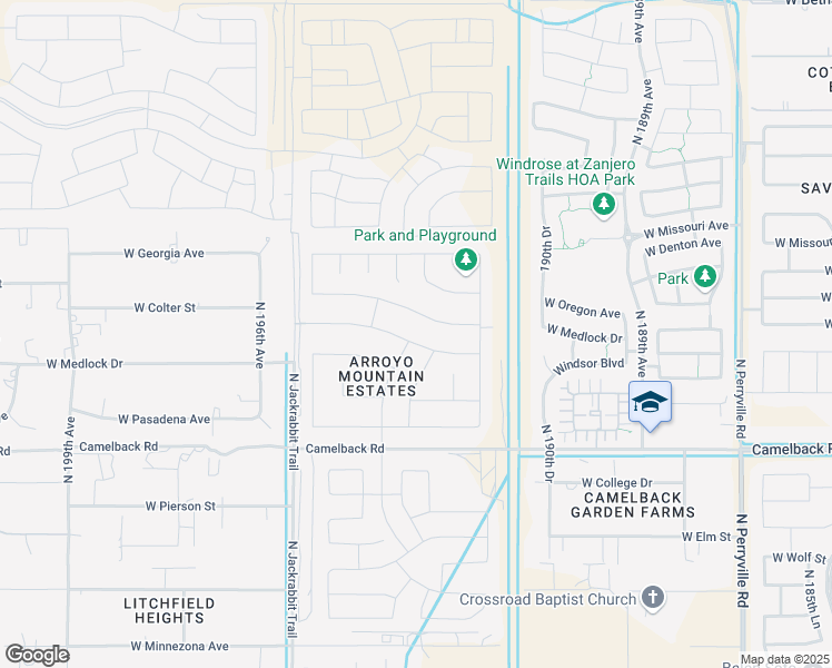 map of restaurants, bars, coffee shops, grocery stores, and more near 19316 West Colter Street in Litchfield Park