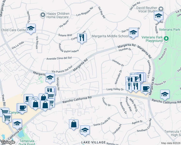 map of restaurants, bars, coffee shops, grocery stores, and more near 42142 Orange Blossom Drive in Temecula