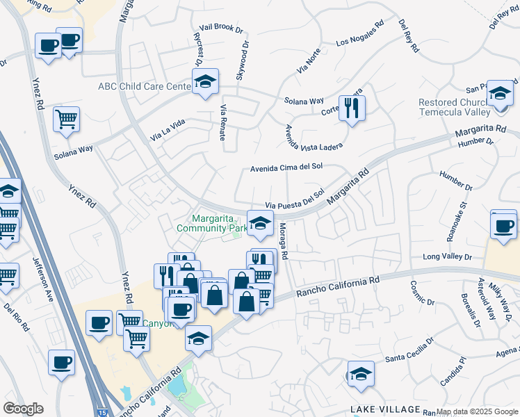 map of restaurants, bars, coffee shops, grocery stores, and more near 29119 Margarita Road in Temecula