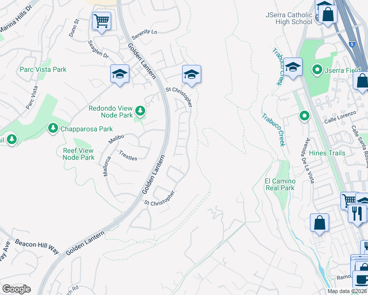 map of restaurants, bars, coffee shops, grocery stores, and more near 13 Pointe Sur in Laguna Niguel