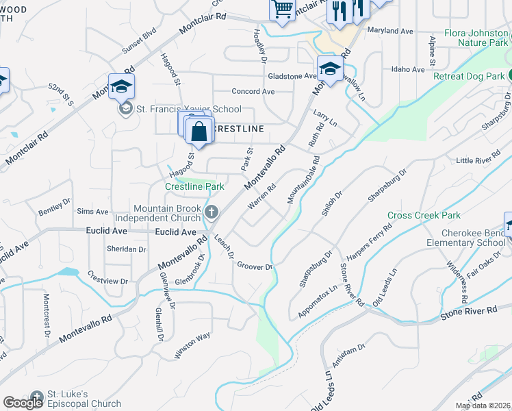 map of restaurants, bars, coffee shops, grocery stores, and more near 4237 Warren Road in Birmingham