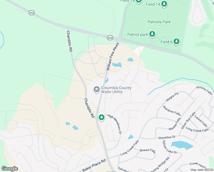 map of restaurants, bars, coffee shops, grocery stores, and more near 387 High Meadows Place in Grovetown