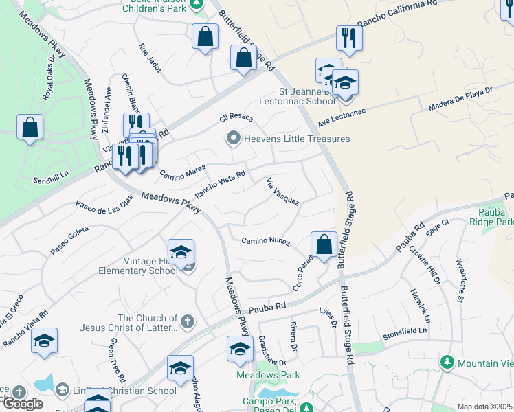 map of restaurants, bars, coffee shops, grocery stores, and more near Camino De La Torre in Temecula