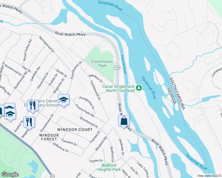 map of restaurants, bars, coffee shops, grocery stores, and more near 2403 Deodora Drive in Augusta