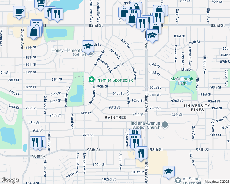 map of restaurants, bars, coffee shops, grocery stores, and more near 3515 91st Street in Lubbock