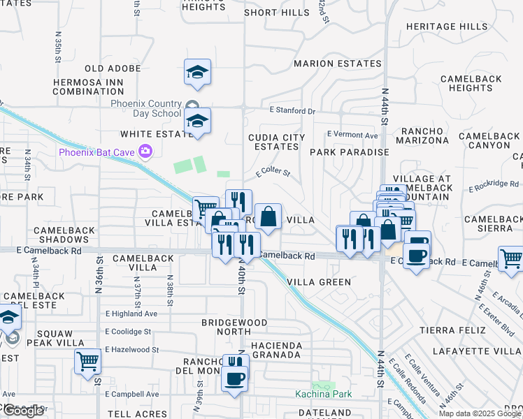 map of restaurants, bars, coffee shops, grocery stores, and more near 5111 North 40th Street in Phoenix