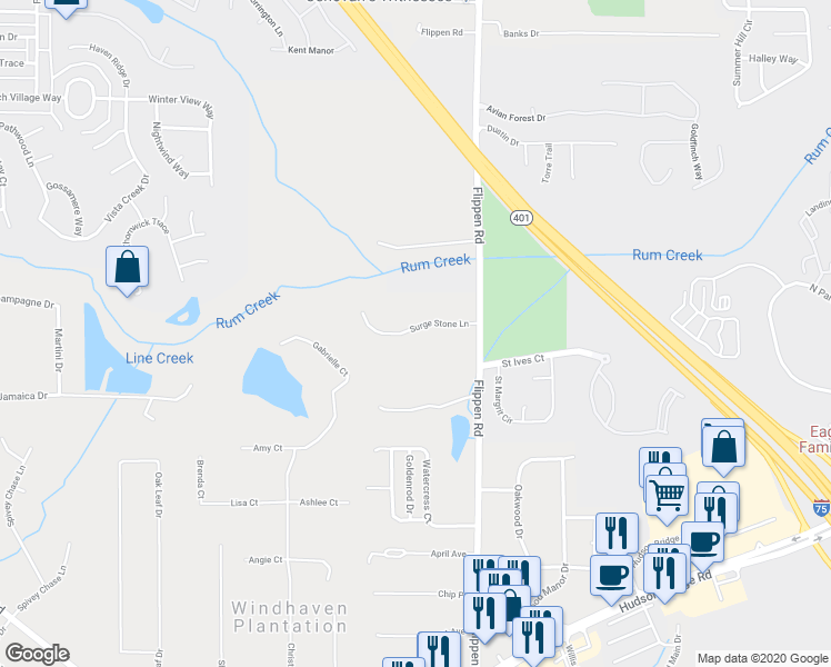 map of restaurants, bars, coffee shops, grocery stores, and more near 143 Surge Stone Lane in Stockbridge