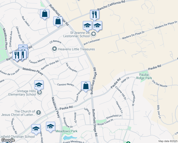 map of restaurants, bars, coffee shops, grocery stores, and more near 32388 Corte Palacio in Temecula