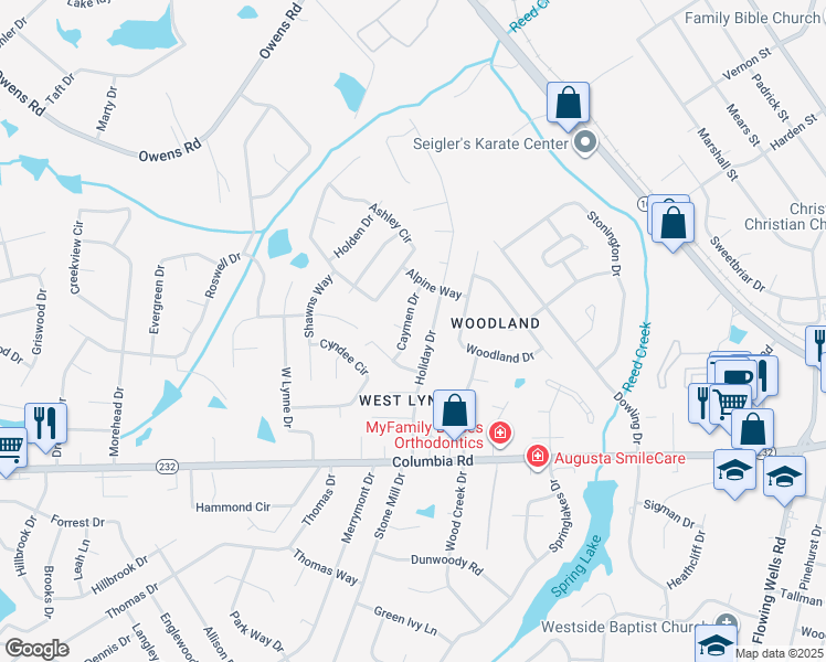 map of restaurants, bars, coffee shops, grocery stores, and more near 140 Caymen Drive in Martinez