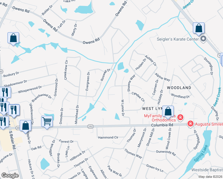 map of restaurants, bars, coffee shops, grocery stores, and more near 4256 Waylon Drive in Martinez